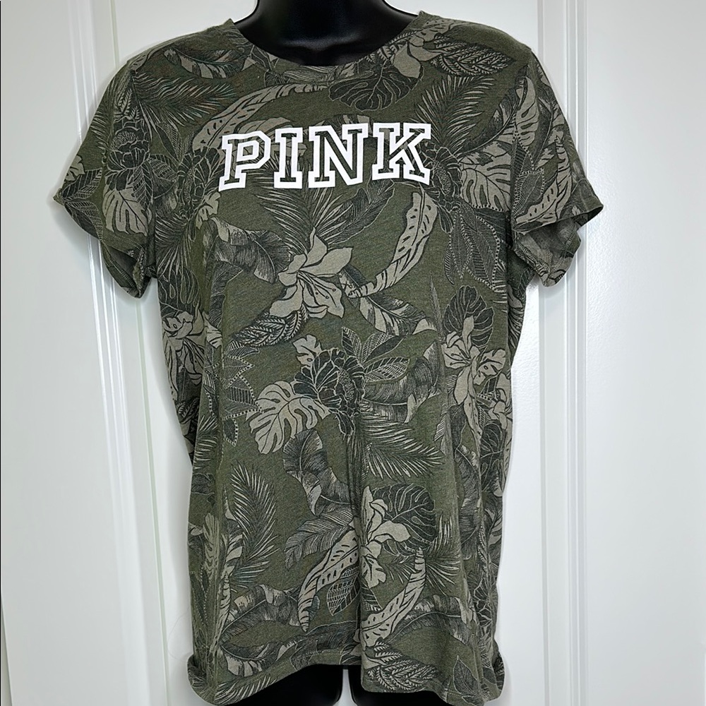 PINK Victoria's Secret Women's Green Graphic Tee